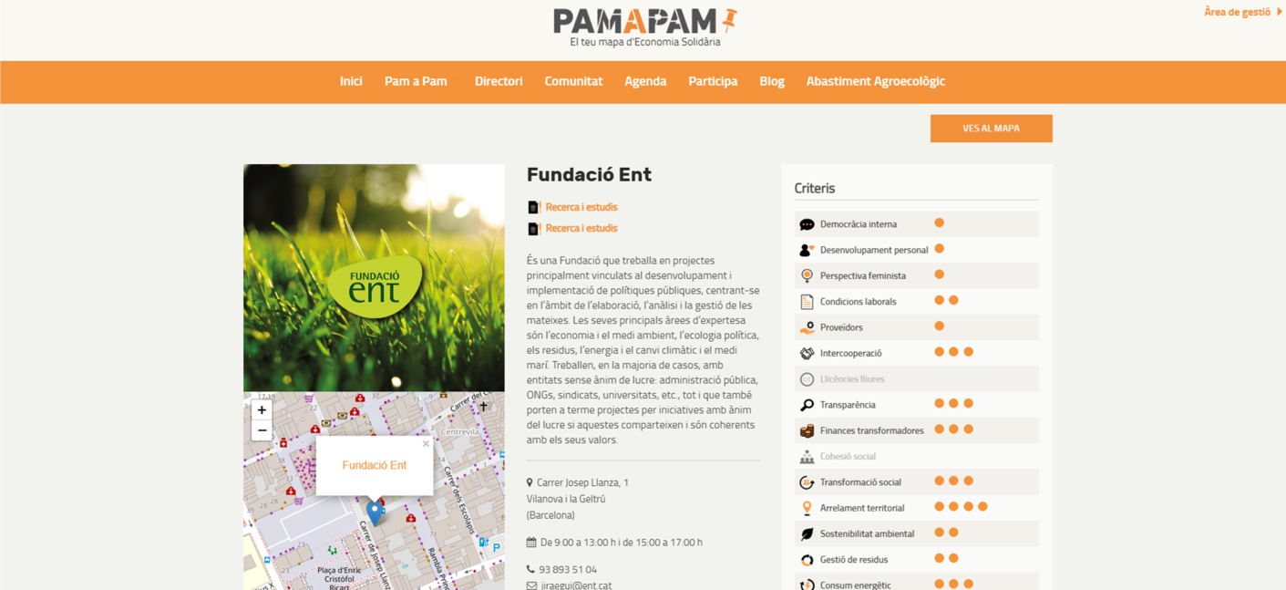 La Fundació ENT ja és al mapa de l’economia solidària a Catalunya “Pam a pam”